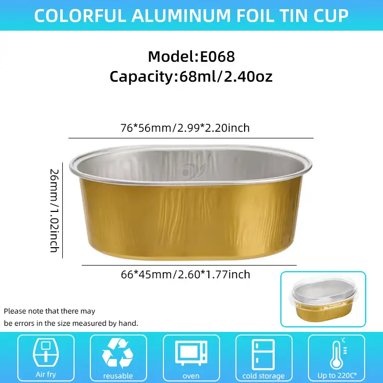 Овални контејнери од алуминијумске фолије светлих зидова