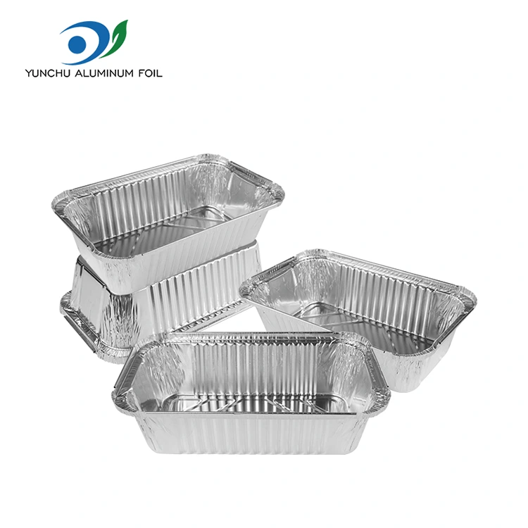 Правокутни ваздушни фриер паковање сребрних алуминијумских фолијских контејнера Правокутни ваздушни фриер паковање сребрних алуминијумских фолијских контејнера