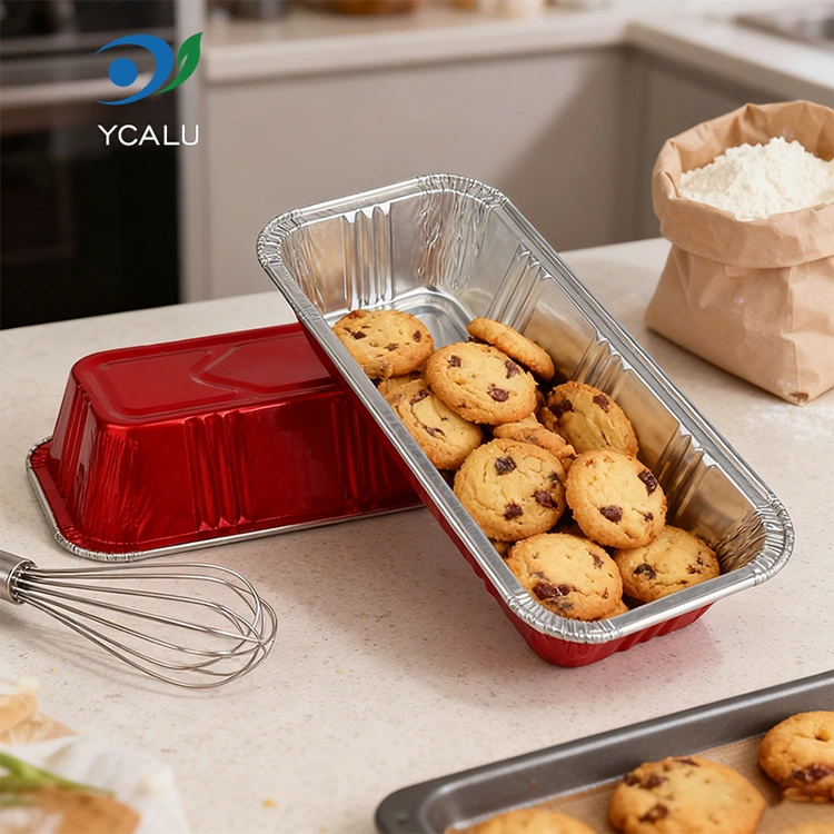 Правоугаоне црвене пекарске угоститељске сребрне контејнере од алуминијумске фолије