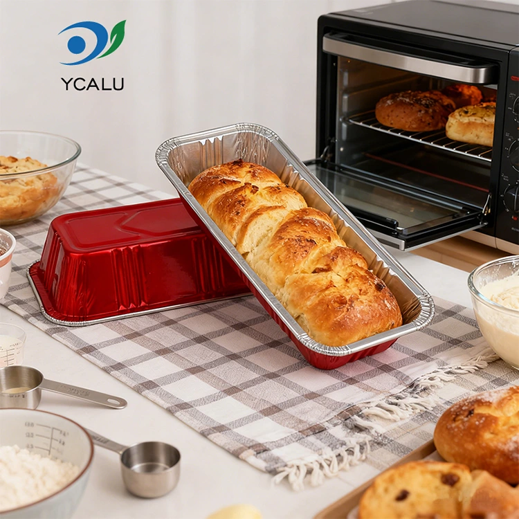 Правоугаоне црвене пекарске угоститељске сребрне контејнере од алуминијумске фолије